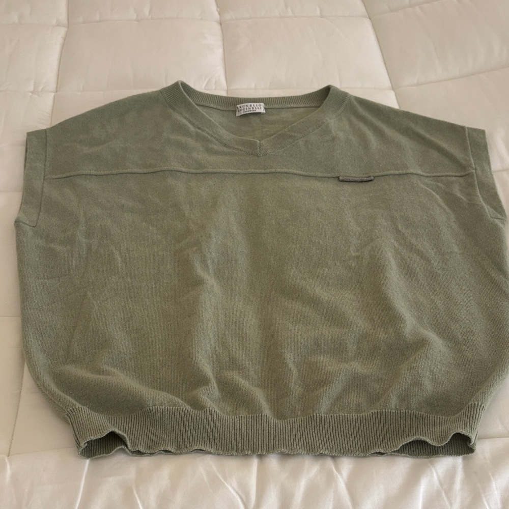 Brunello Cucinelli Sage V-Neck Sweater